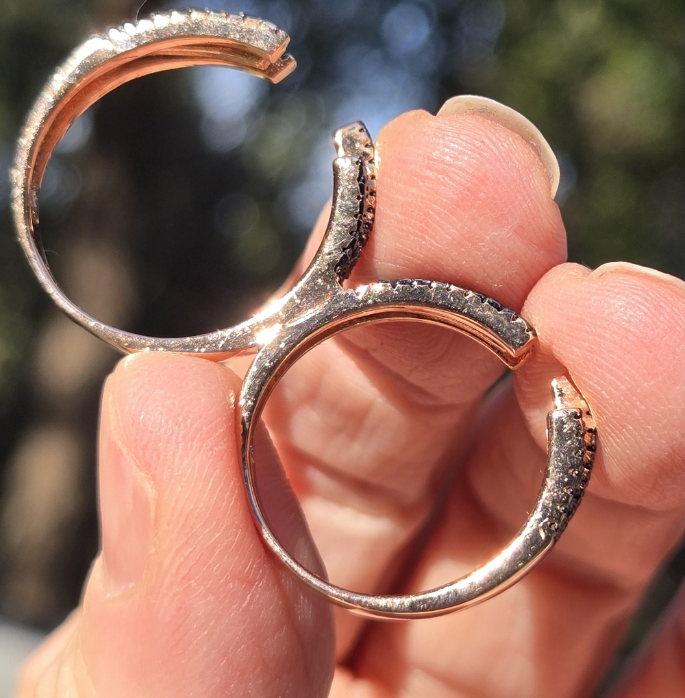 Black Onyx Sterling & Rose gold Dual Finger Ring Sz8 Adjustable - Picture 7 of 8